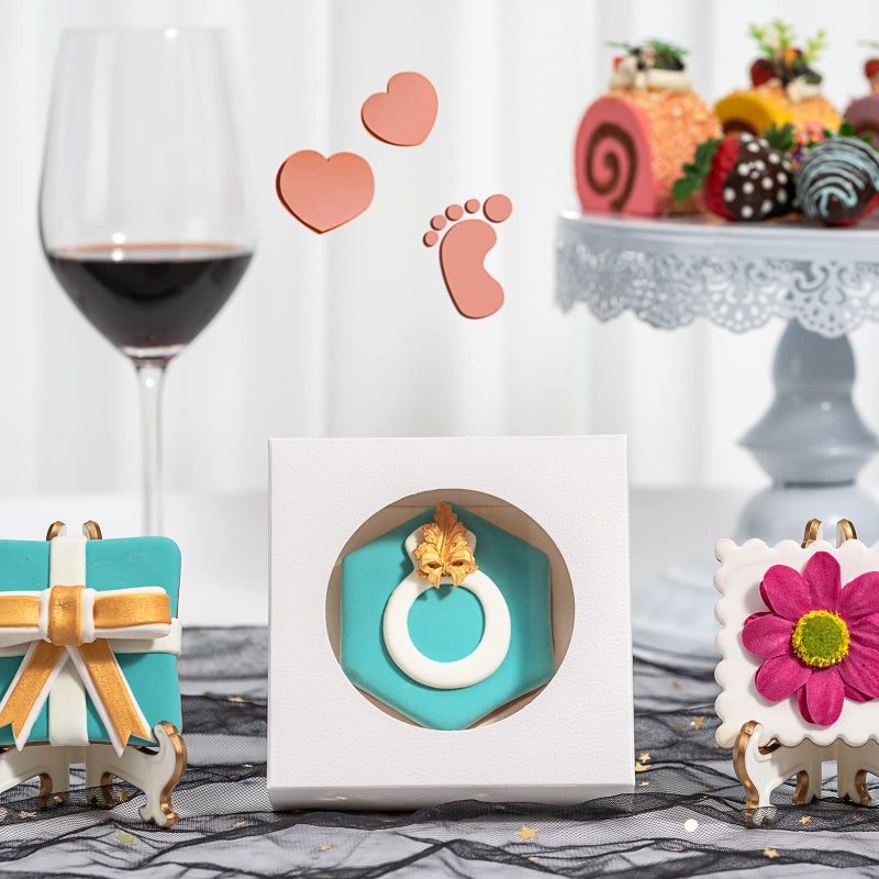 RomanticBaking علب بسكويت عيد الحب الرومانسية مع نافذة 4 3/8 بوصة × 4 3/8 بوصة × 1 1/5 بوصة 100 عبوة من صناديق هدايا صغيرة فردية من بيو، صناديق صغيرة/فطيرة - Image 5